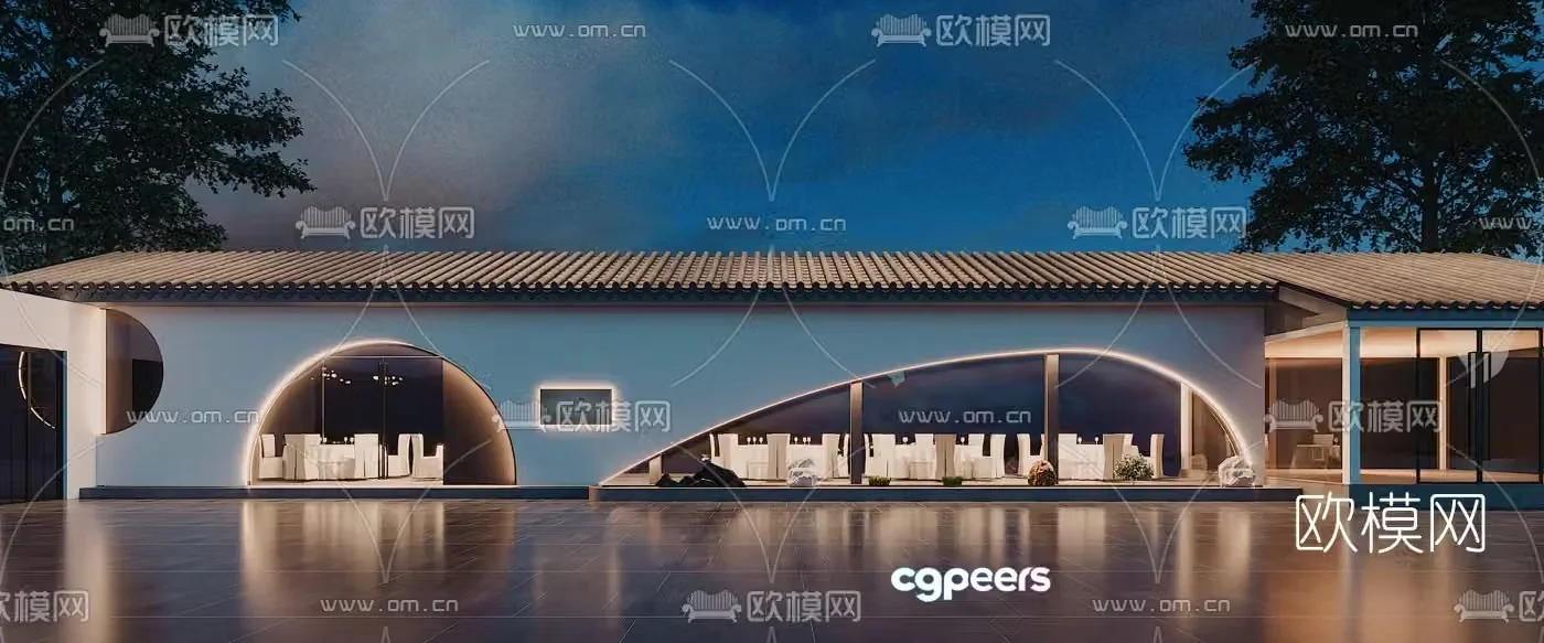 New Chinese-style banquet hall 3D model