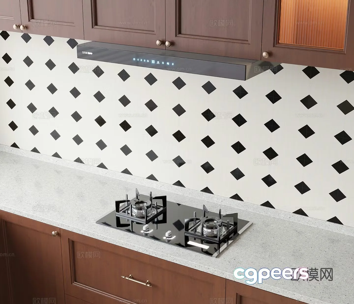 Modern kitchen gas stove range hood 3d model