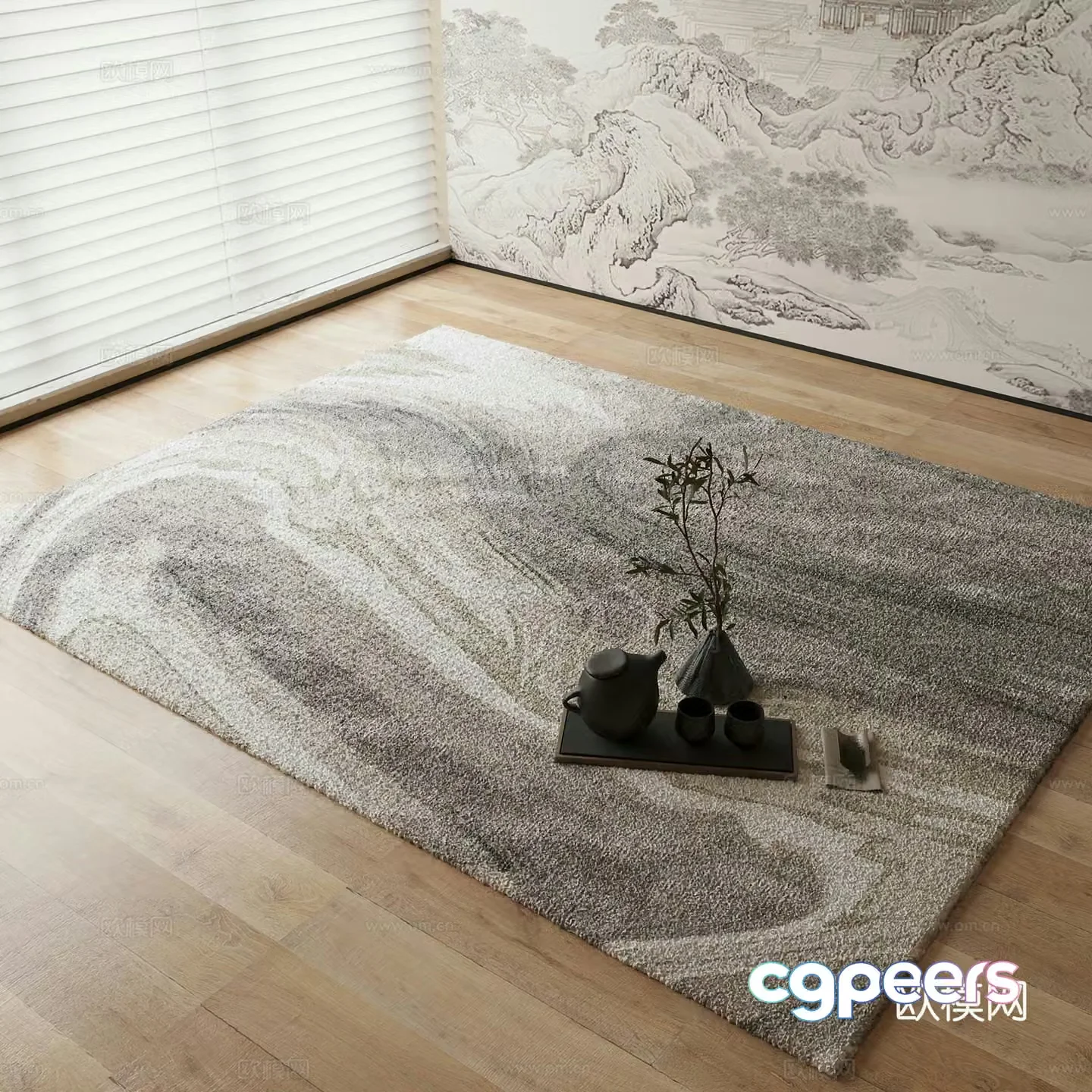 New Chinese carpet Gradient ink splashing carpet 3D model
