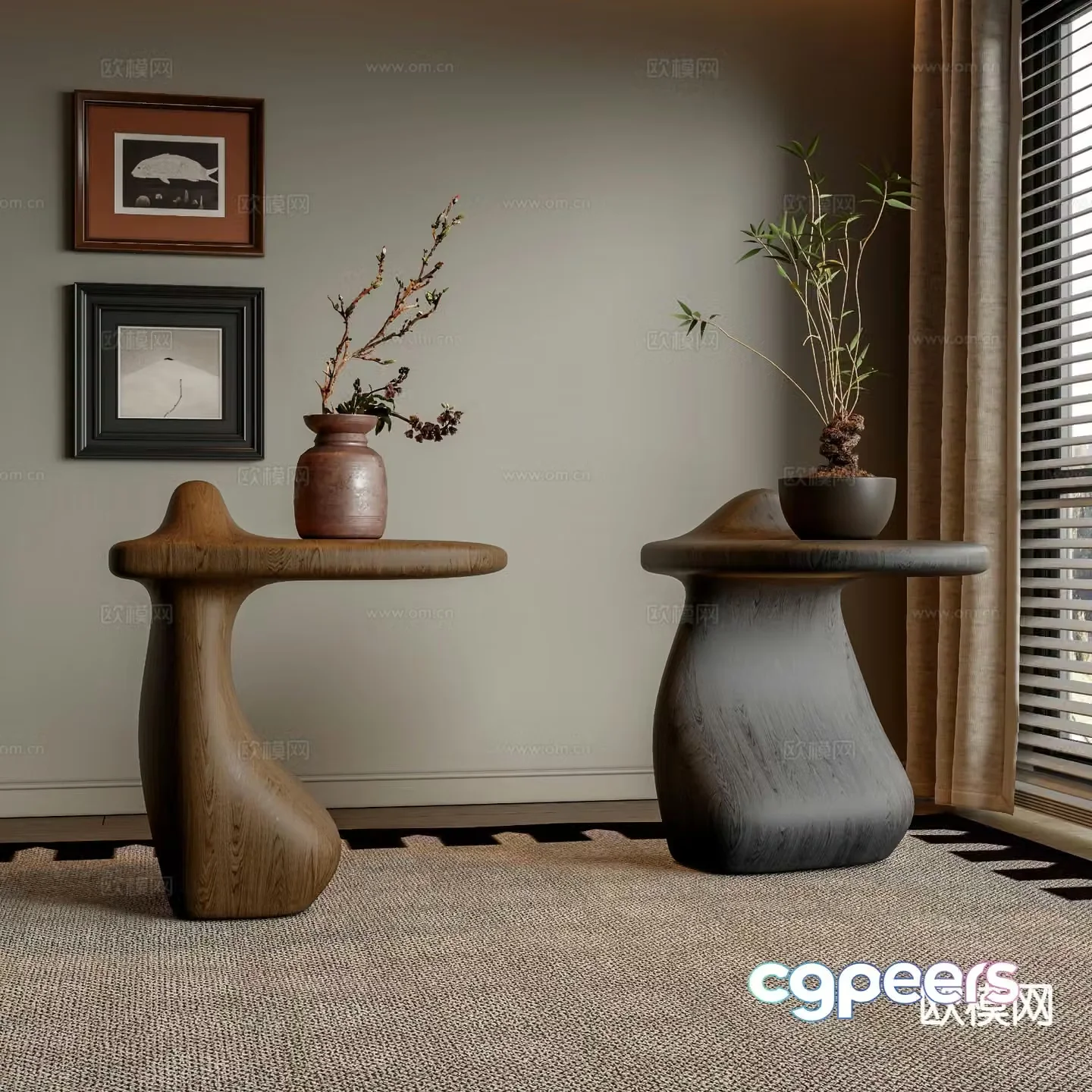 Medieval style side table corner table wooden side table 3D model
