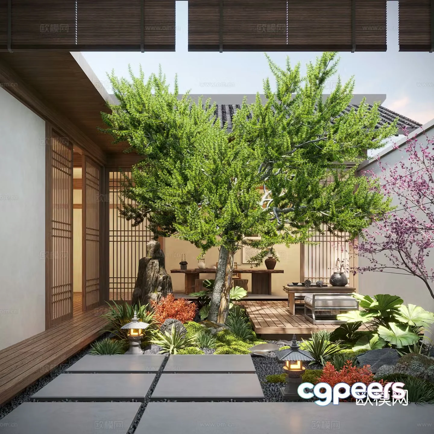 New Chinese style patio courtyard landscape dry landscape landscape stone moss landscape patio landscape 3d model
