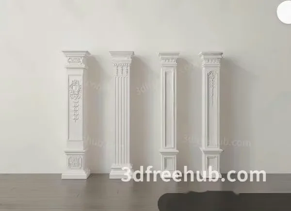 Four White Pillars 3D Model – 22268 – VRAY Render