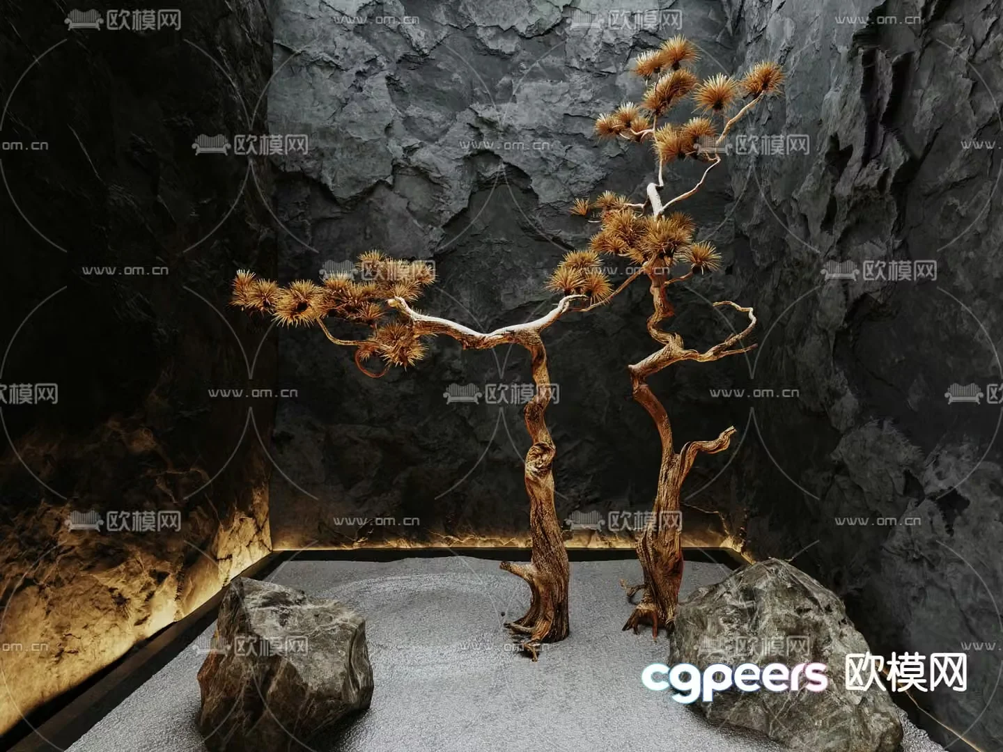 Modern landscape dead branch landscape sand and gravel landscape 3D model