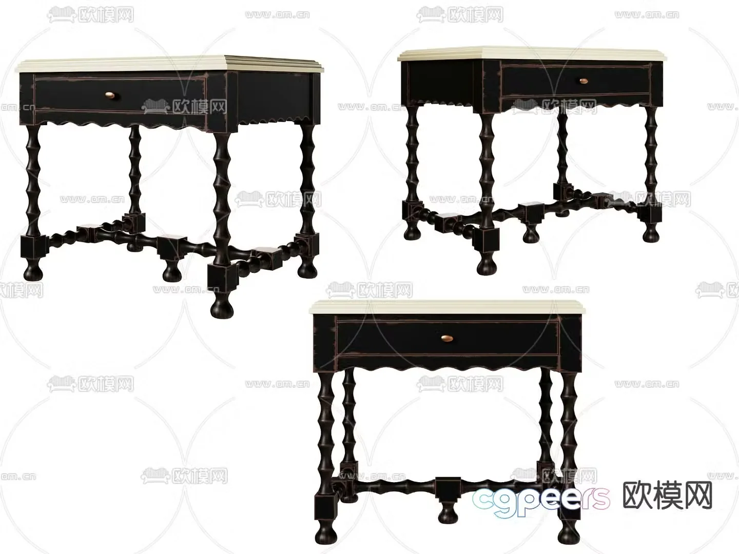 American bedside table 3d model