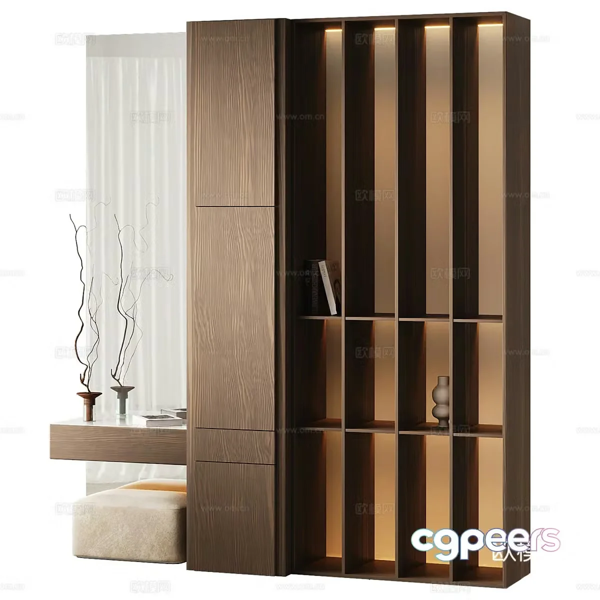 Modern light luxury minimalist dressing table decorative cabinet bookshelf 3D model