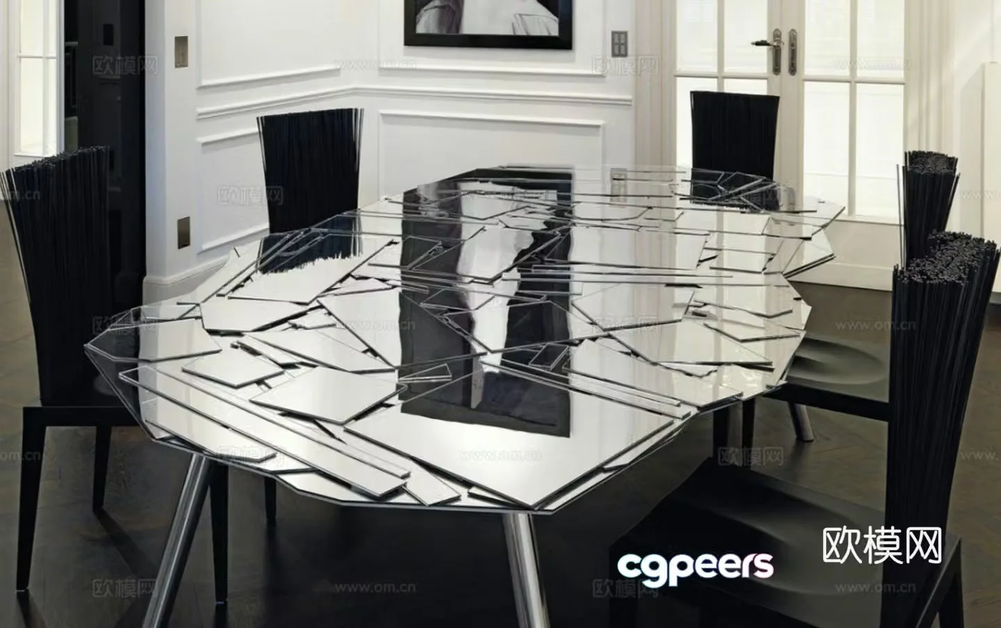 Postmodern glass dining table and chairs coffee table 3d model