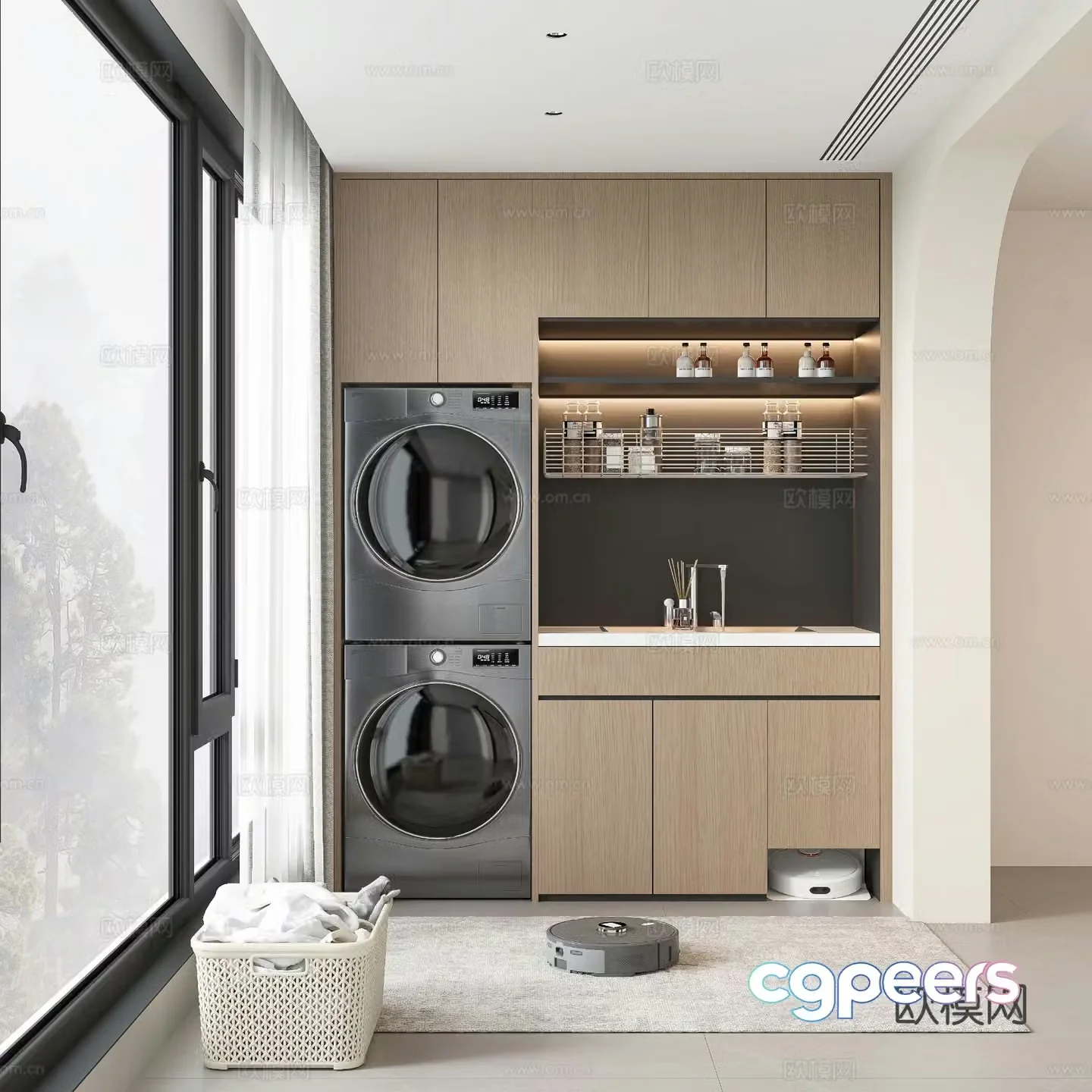 Modern balcony cabinet washing machine cabinet 3d model
