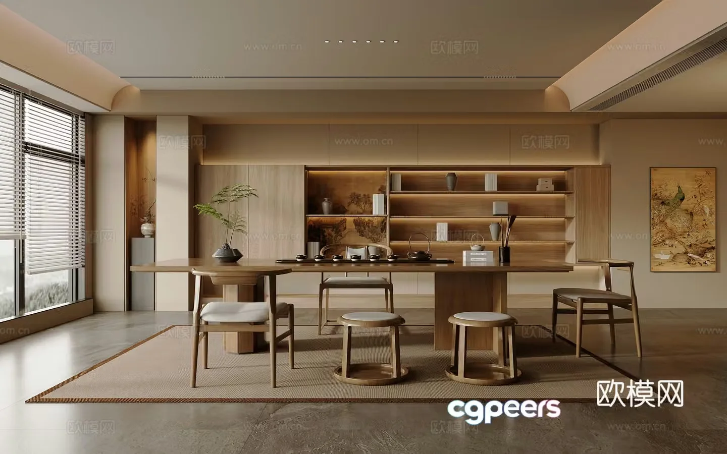 Solid wood tea table and chair combination large table and tea table tea set supplies decorative tea cabinet solid wood single chair 3D model