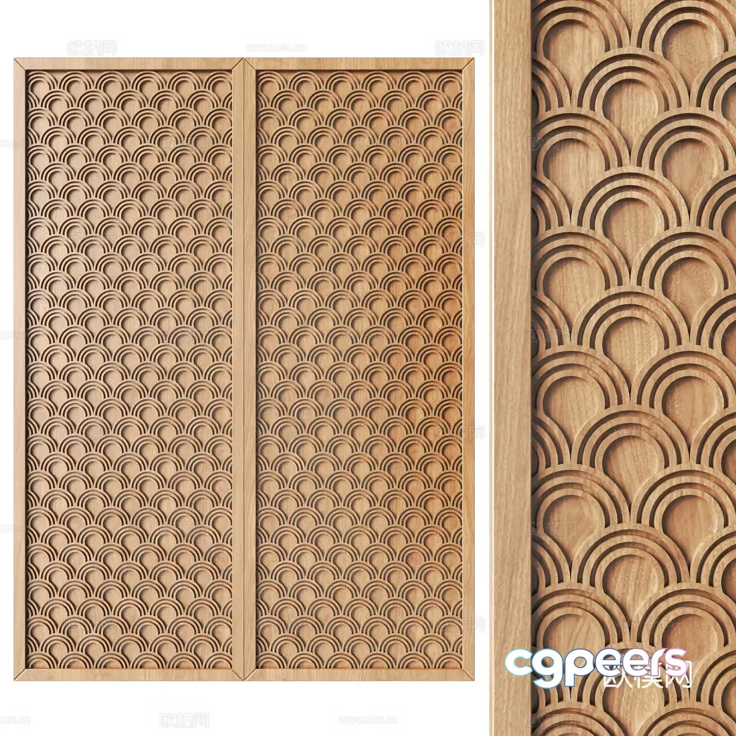 Chinese carved wardrobe door 3D model