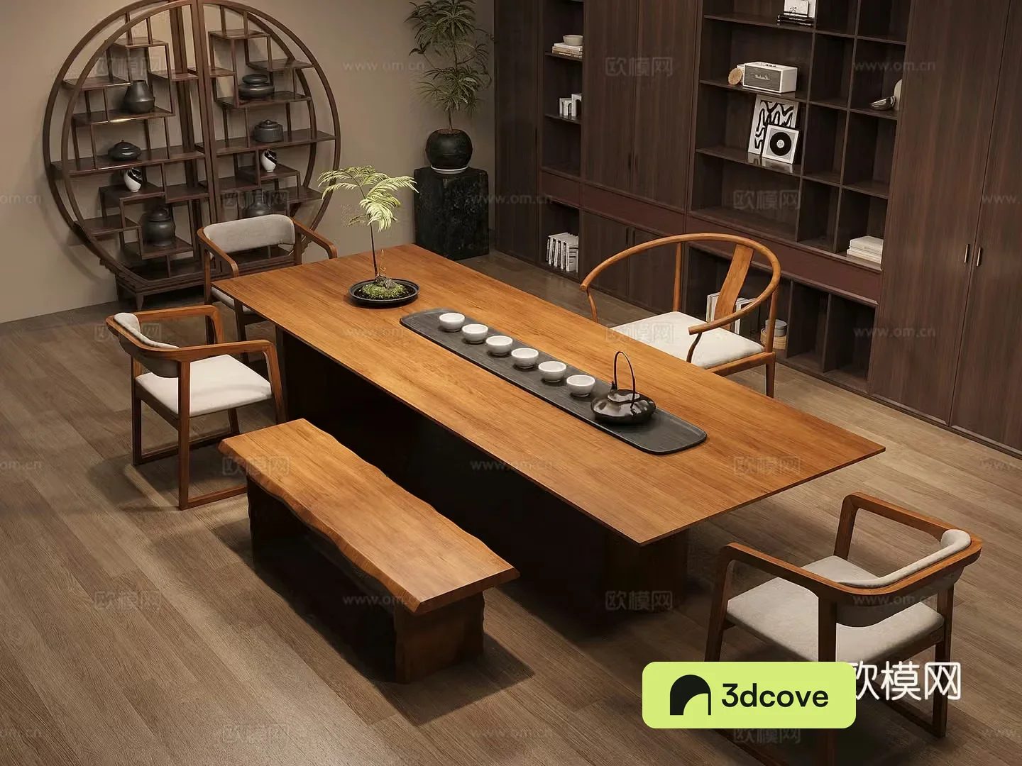 New Chinese-style solid wood tea table and chair combination large board table tea table solid wood storage cabinet tea cabinet