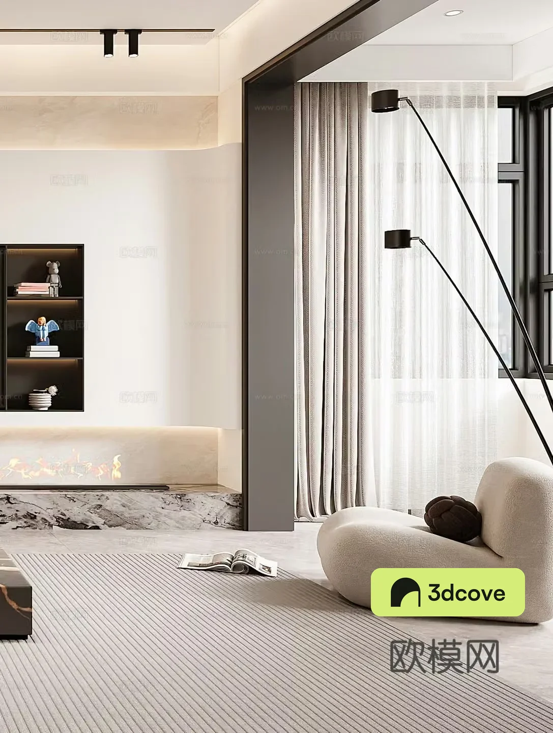 Modern leisure chair Cream style leisure chair Floor lamp Fireplace Side corner table Simple