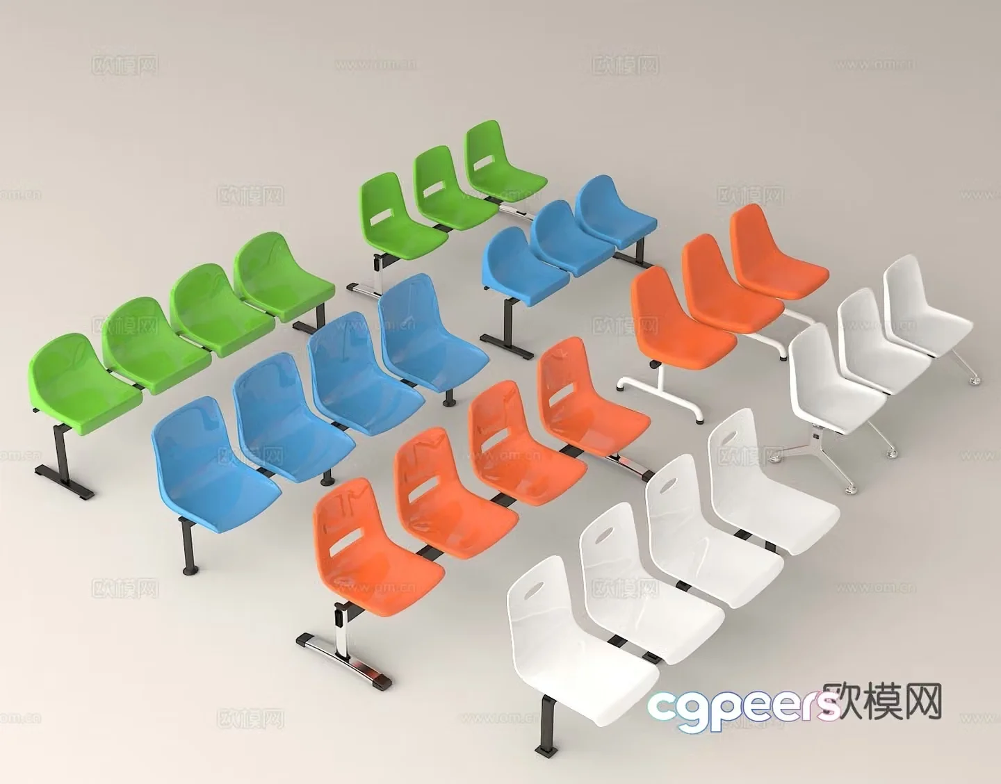 Indoor and outdoor plastic metal bracket public seat row chair 3D model