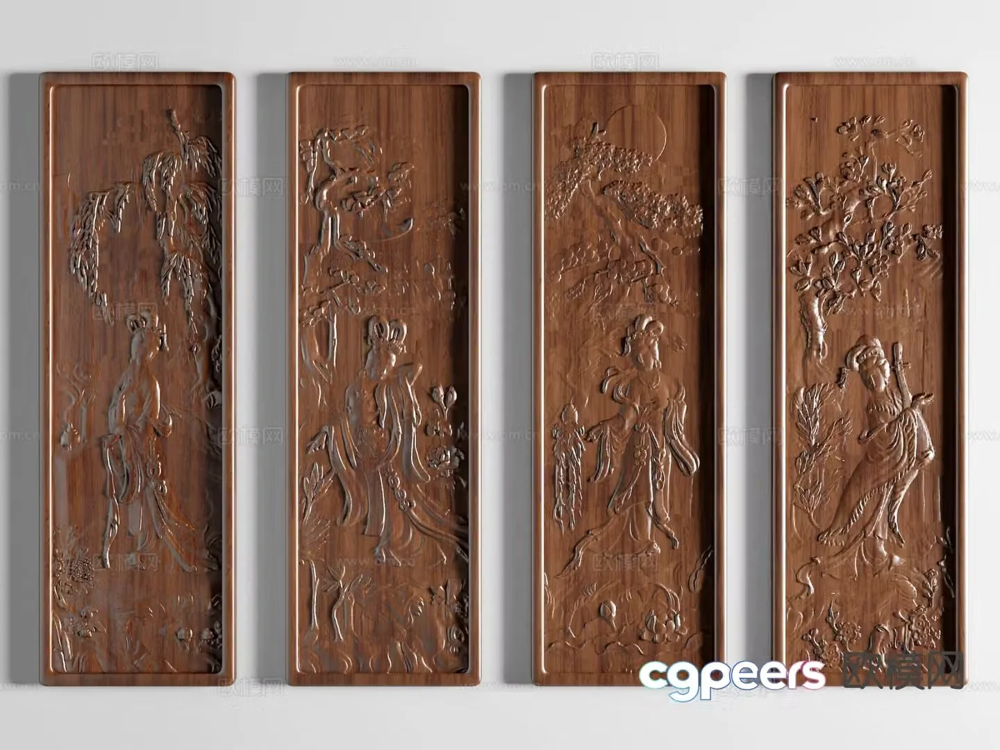 Four beauties relief paintings Wang Zhaojun Diao Chan Yang Yuhuan solid wood hanging painting 3D model