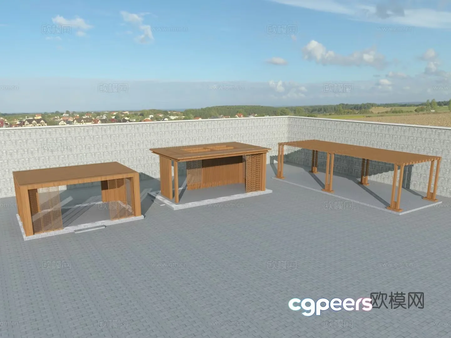 Chinese style corridor frame pergola 3d model