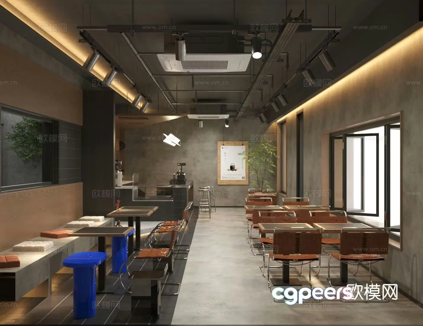 Industrial style cafe 3d model