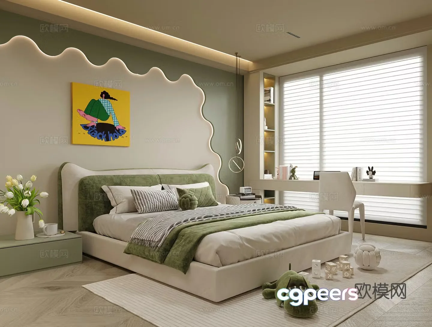Modern universal children’s room girls’ room children’s bed children’s desk and chair 3d model