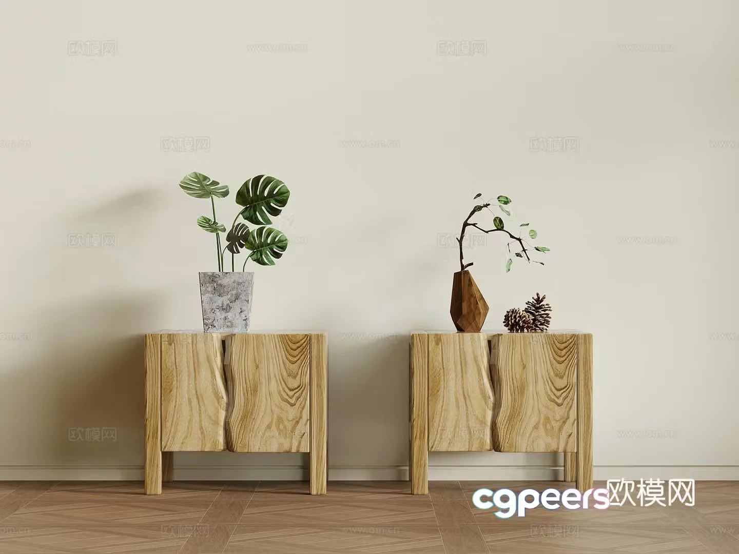 Bedside table Jijifeng Bedside table green plants ornaments 3D model