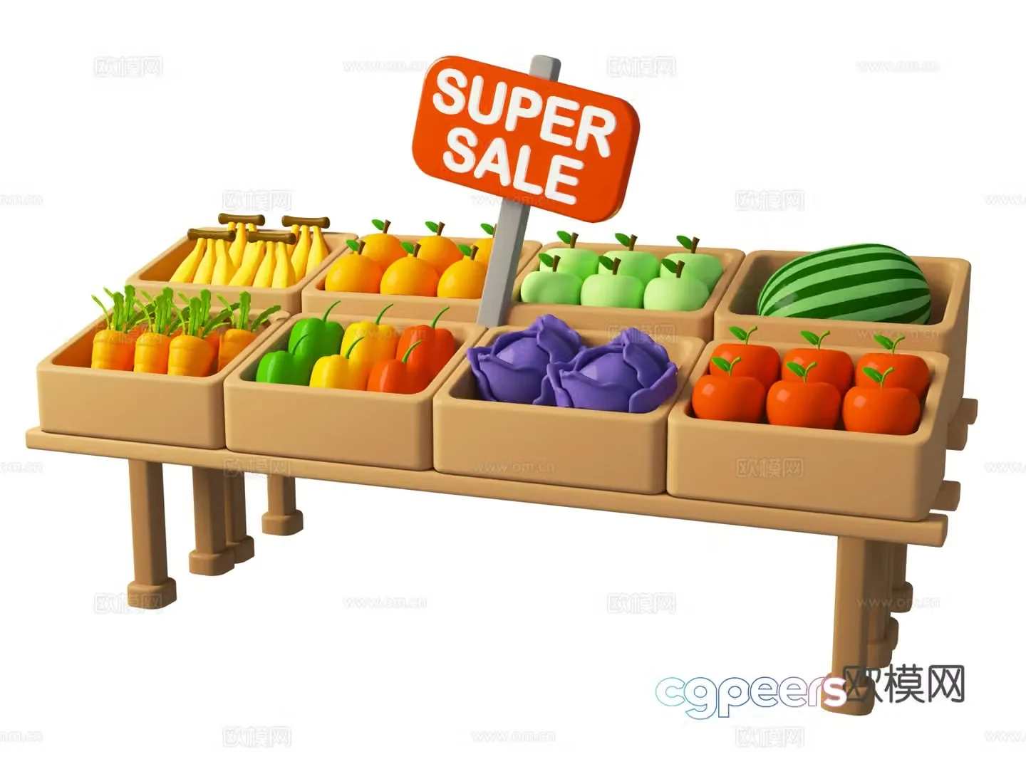 cartoon fruit stand cartoon fruit food theme cartoon fruit 3d model