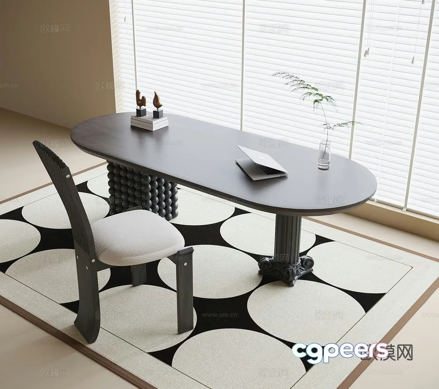 French desk and chair combination desk carpet book chair 3d model