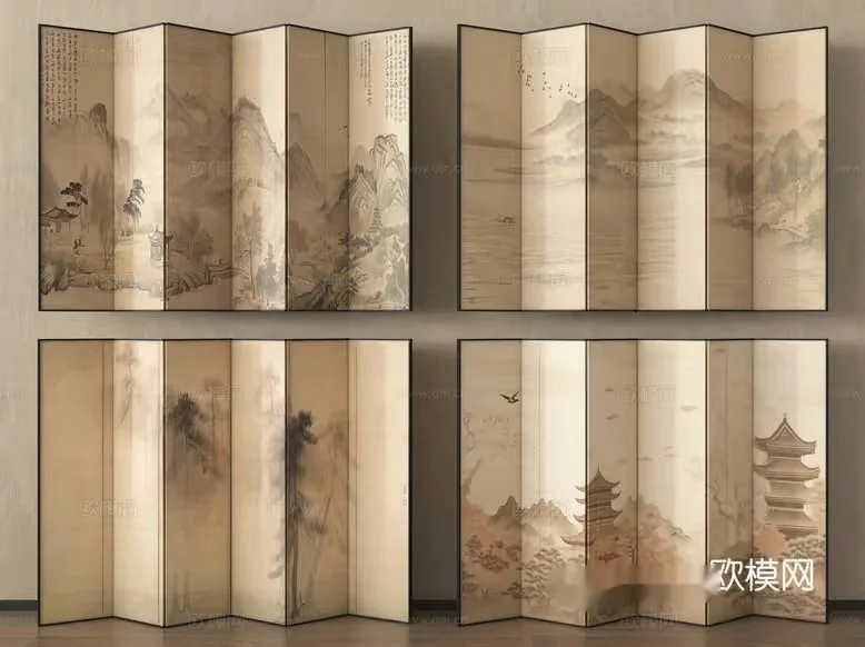 Four Decorative Room Dividers 3D Model – 17326 – VRAY Render