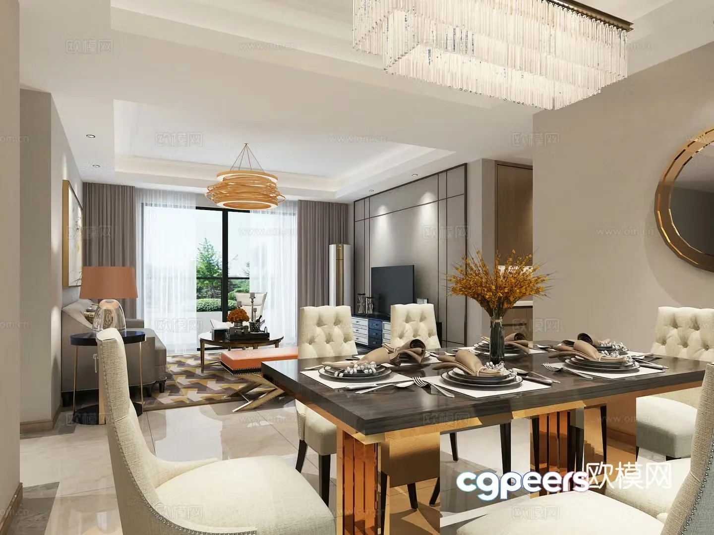 Postmodern light luxury model room metal living room 3D model