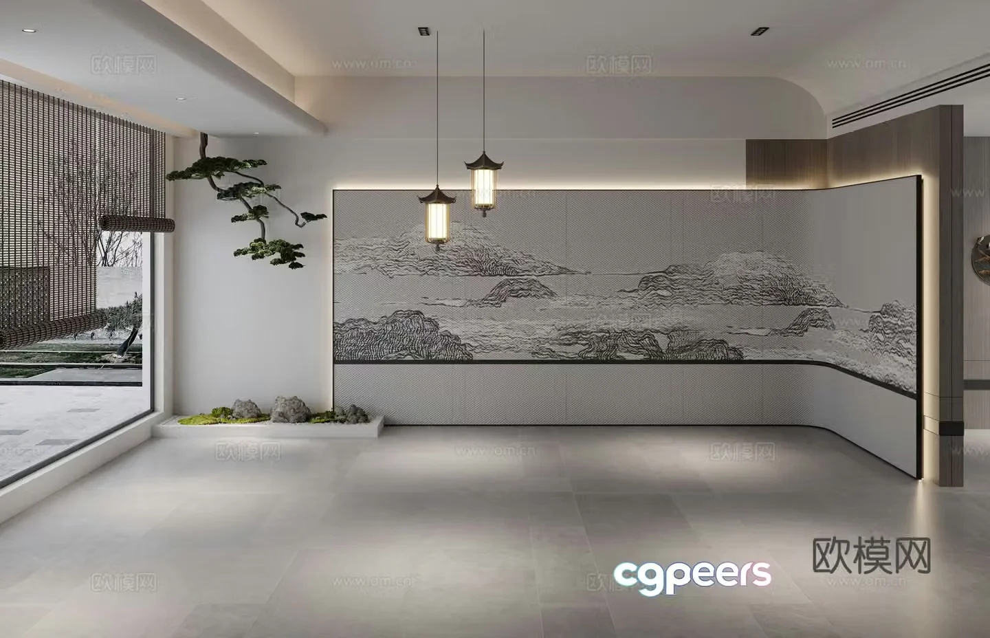 New Chinese style background wall artistic conception restaurant background wall 3d model