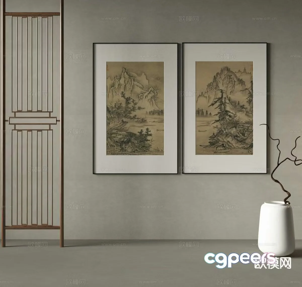 New Chinese style ink painting landscape painting decorative painting 3D model