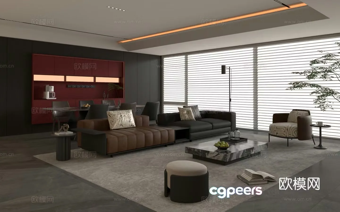 Modern Italian living restaurant Italian home living restaurant Italian sofa coffee table combination 3D model