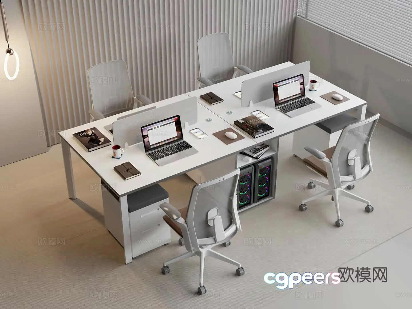 Modern office desk rotating office chair laptop desktop host office supplies 3d model