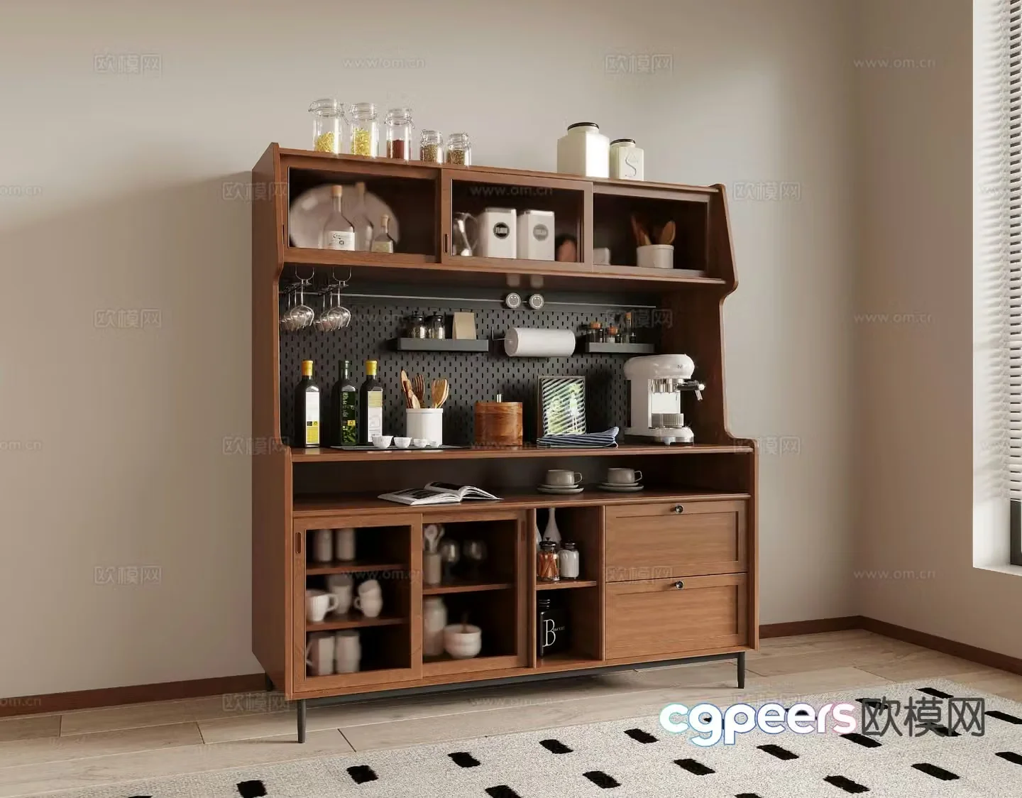 Middle-aged sideboard wine cabinet 3D model