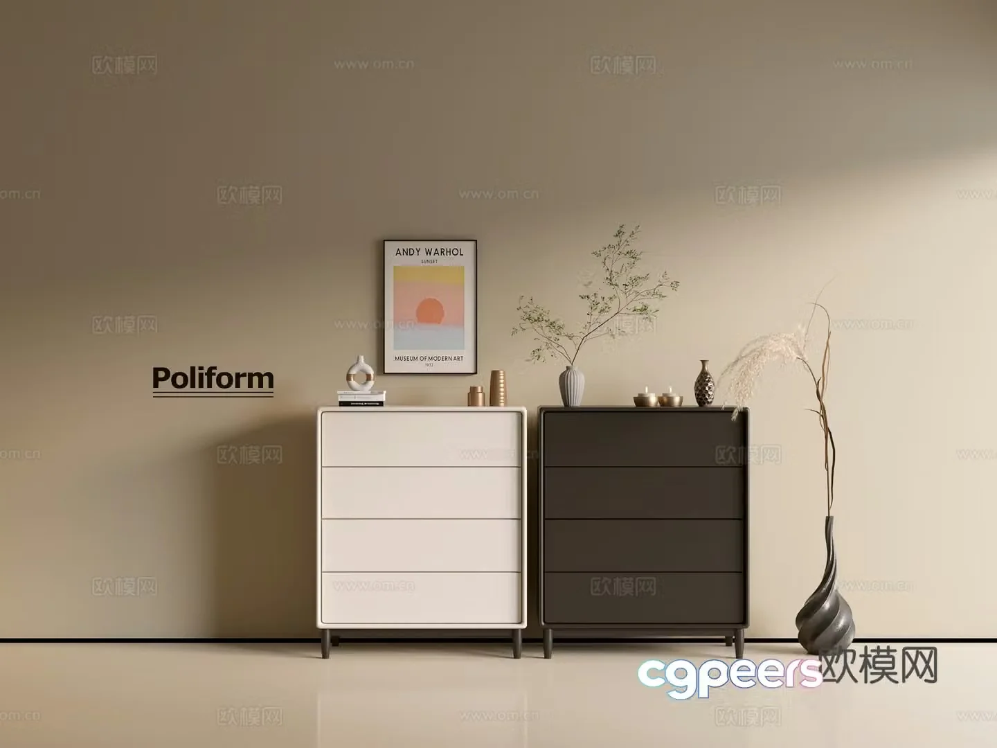 Modern black cabinet cream cabinet ins wind side cabinet chest cabinet low cabinet whole cabinet side cabinet 3d model