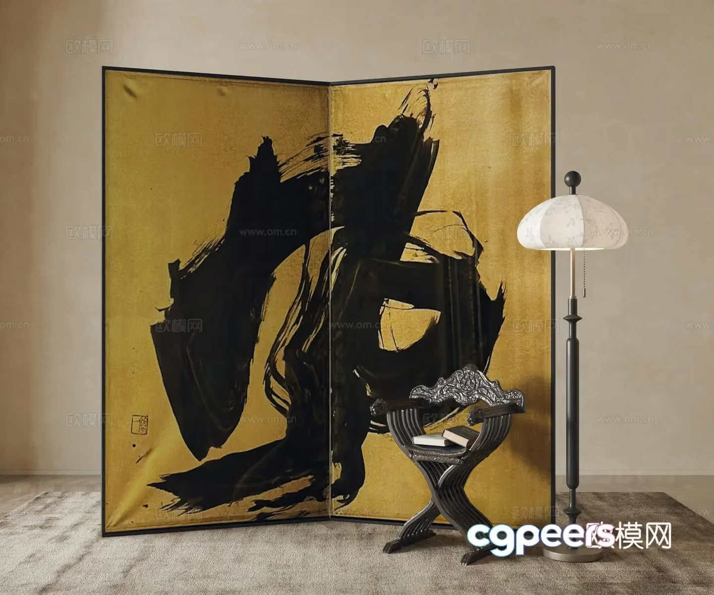New Chinese-style screen partition 3D model
