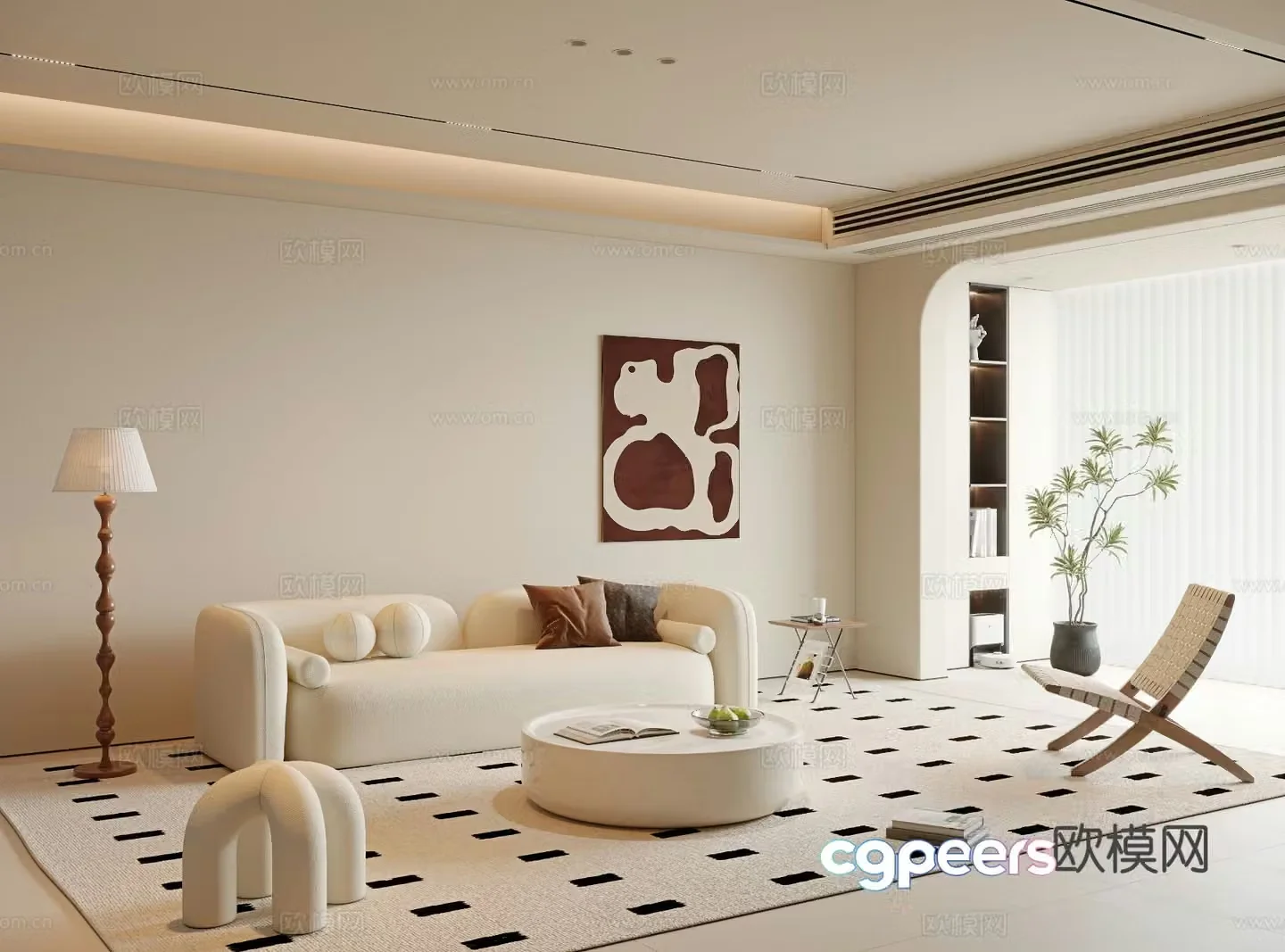 Cream style living room 3d model
