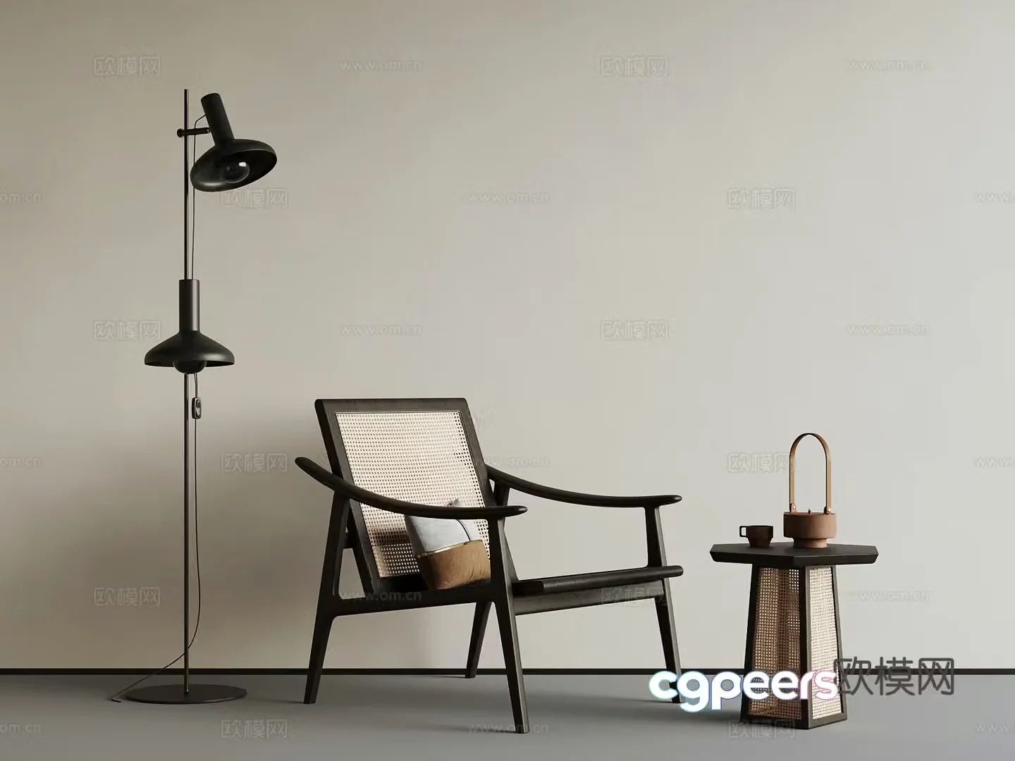 Middle-aged leisure chair side table floor lamp 3d model