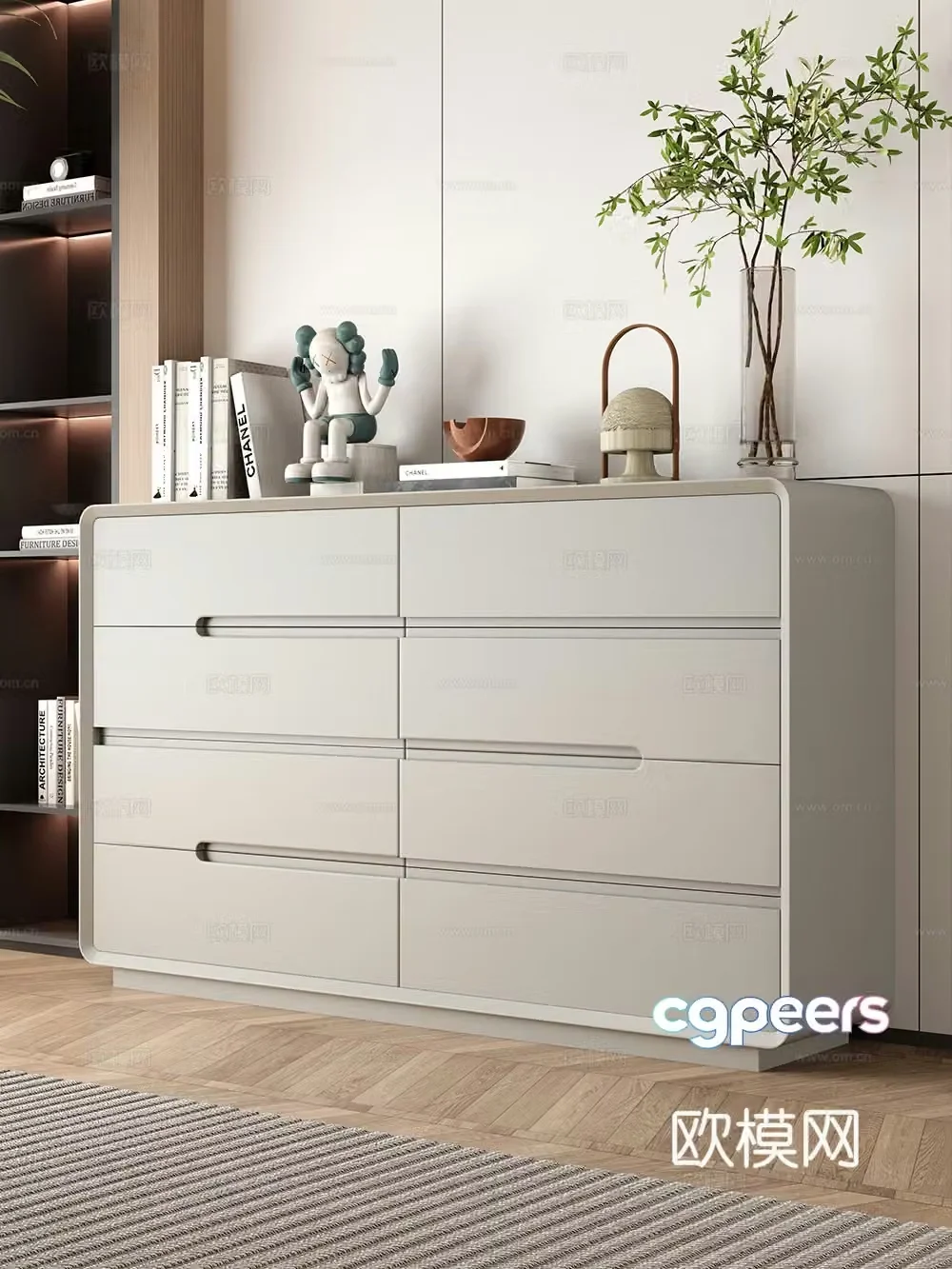 Solid wood chest of drawers side cabinet bedside cabinet storage cabinet 3D model