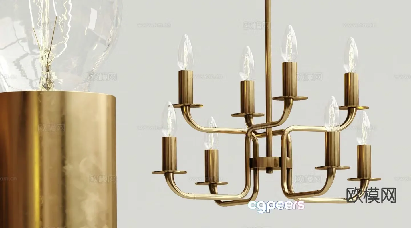 Light luxury multi-head chandelier 3D model