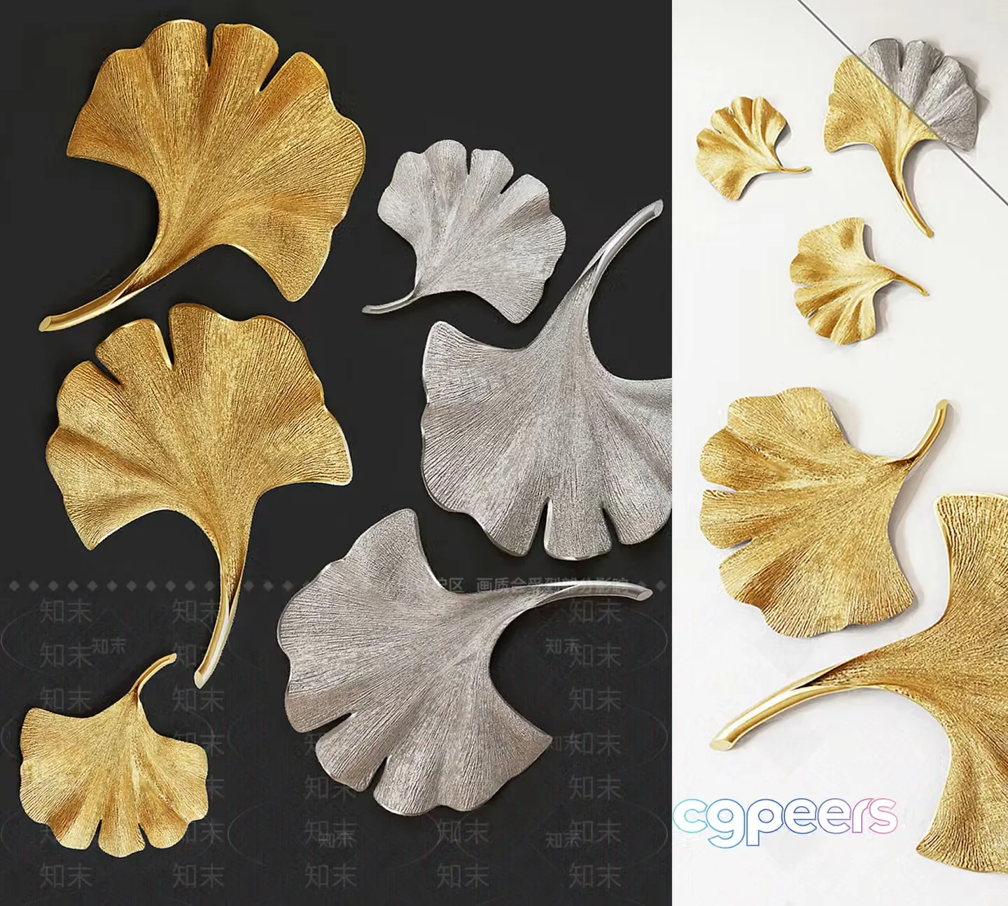 Gold Ginkgo Leaves 3D Model – 5481 – VRAY Render