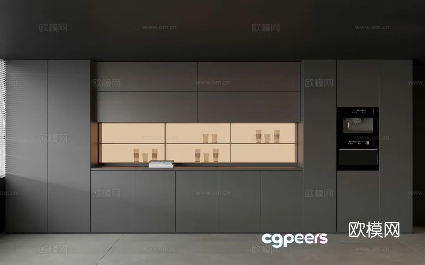 Modern sideboard solid wood meal preparation cabinet wine cabinet direct drinker oven glass water cup 3D model