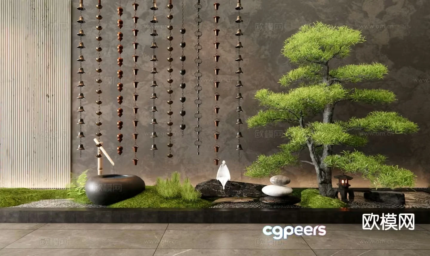 New Chinese style landscape sketch plant pile rain chain 3D model