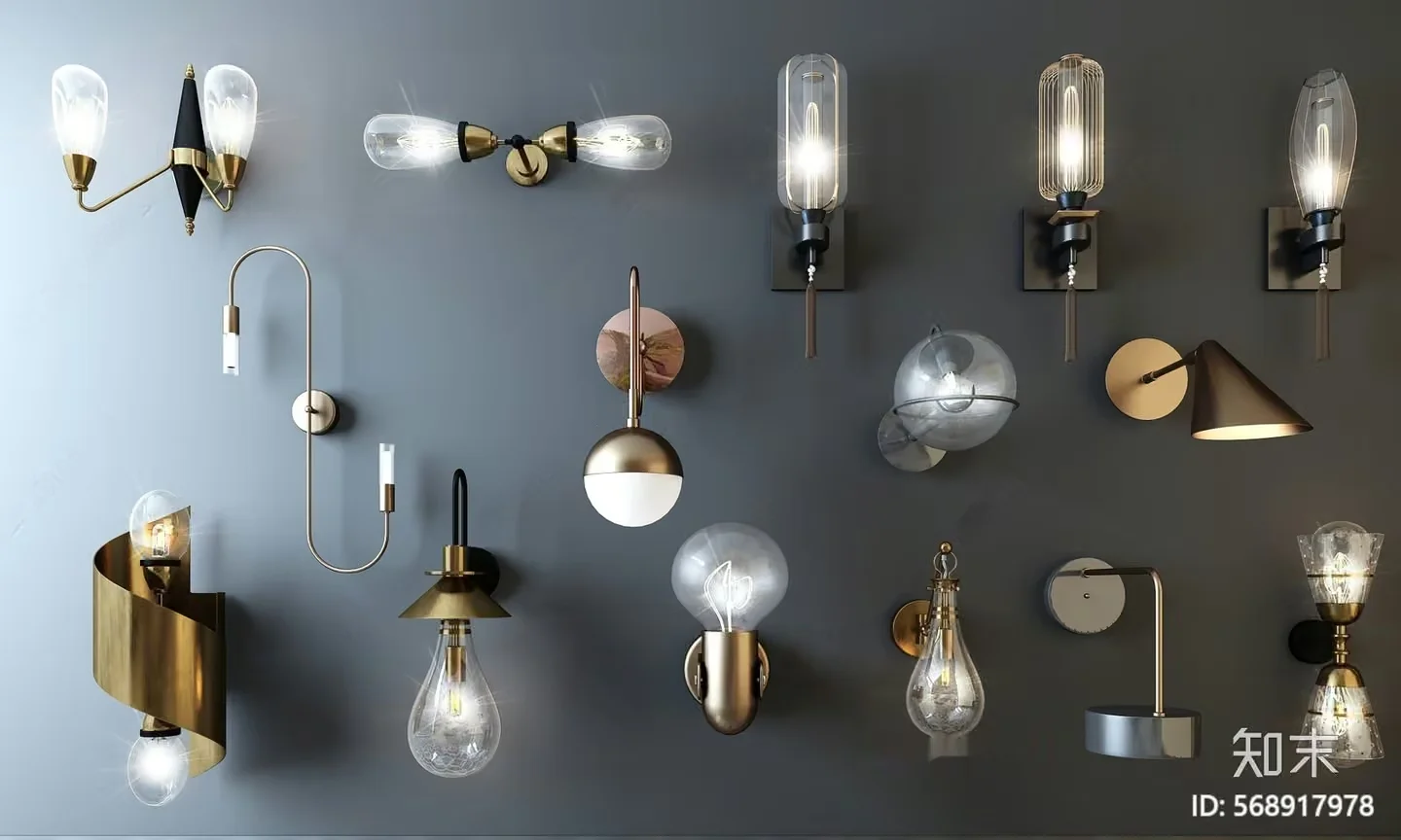 Gold Light Fixtures 3D Model – 14182 – VRAY Render