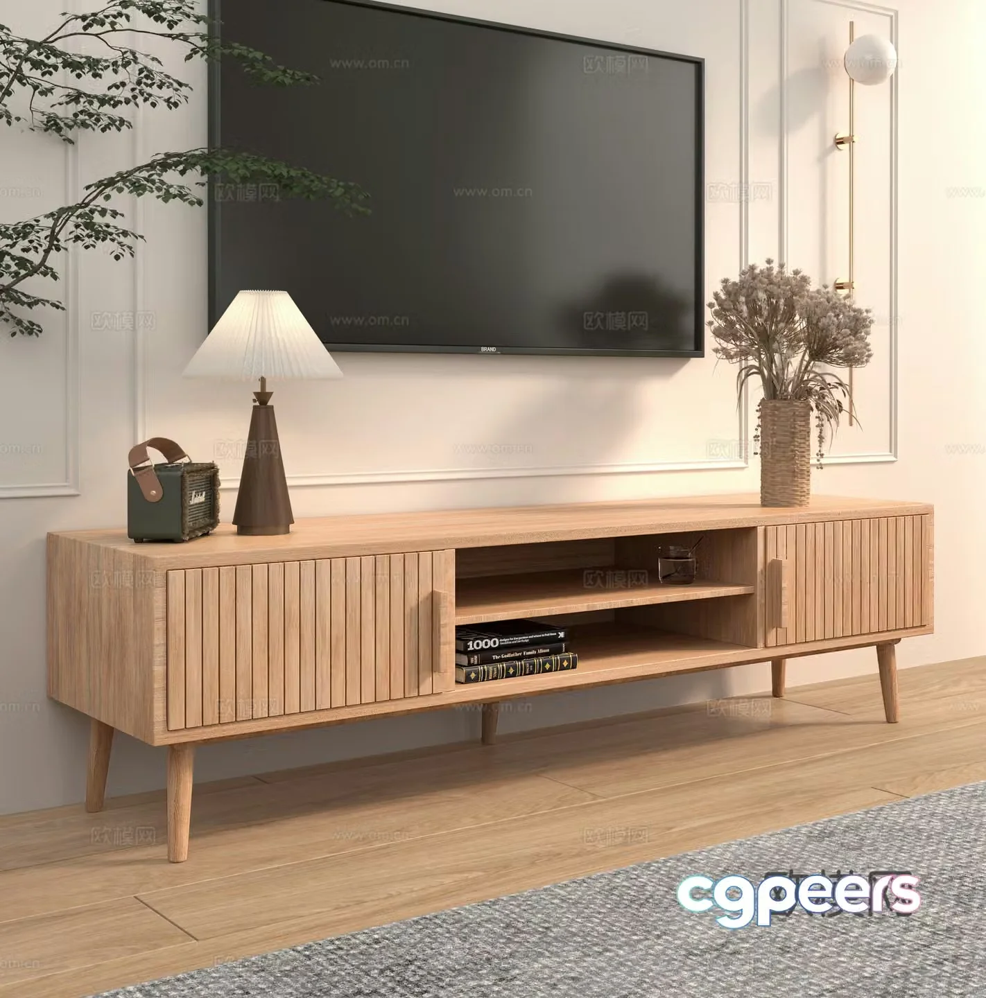 Modern log TV cabinet 3d model