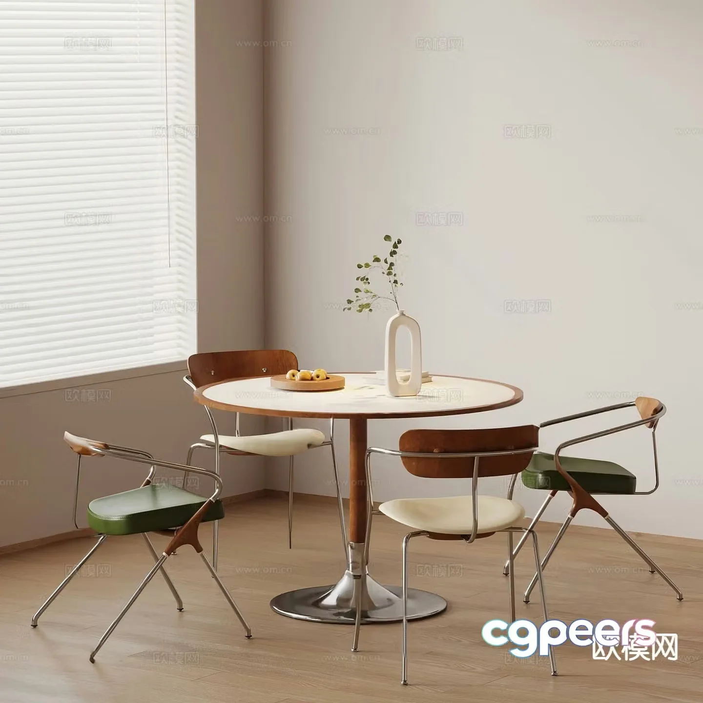 French dining table and chairs round dining table 3d model