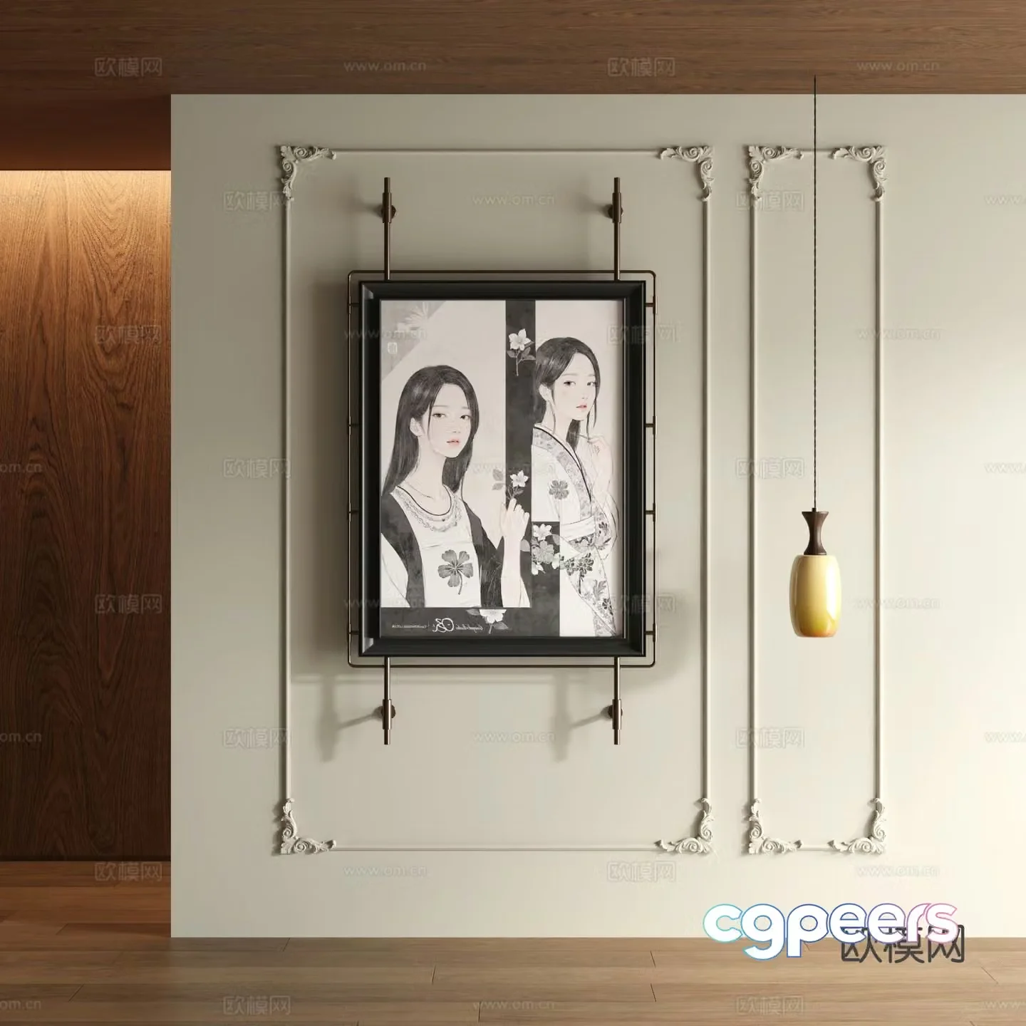 New Chinese style character hanging painting decorative painting 3d model