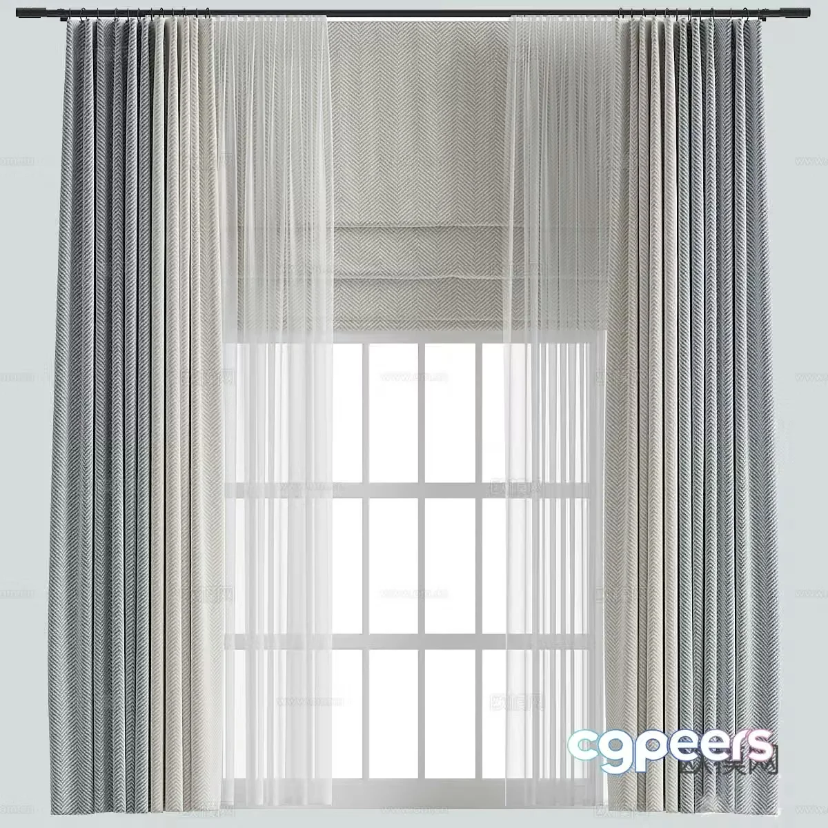 Modern cream style fabric curtain 3d model