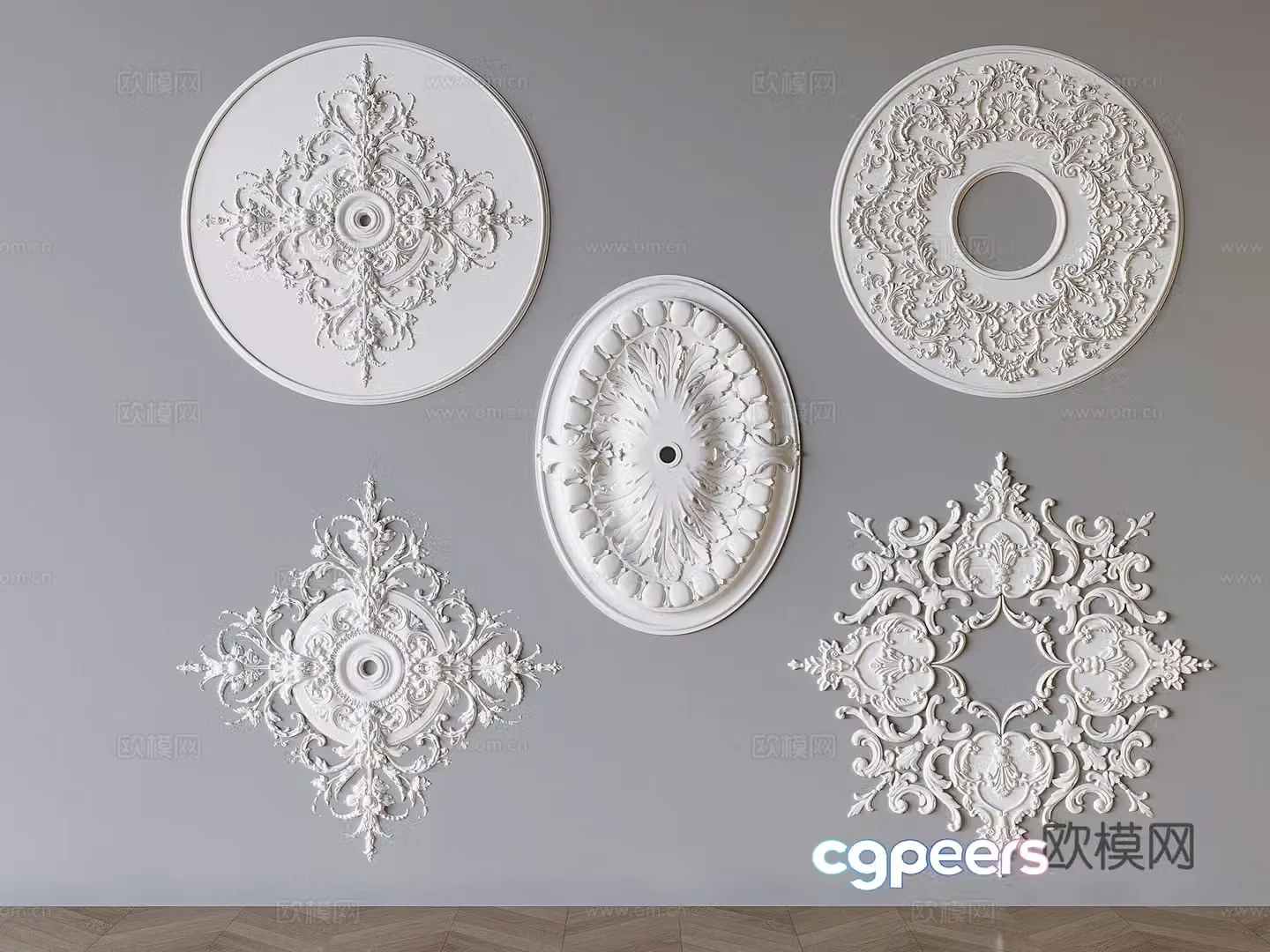 French carved plaster lamp panel carved plaster base 3D model