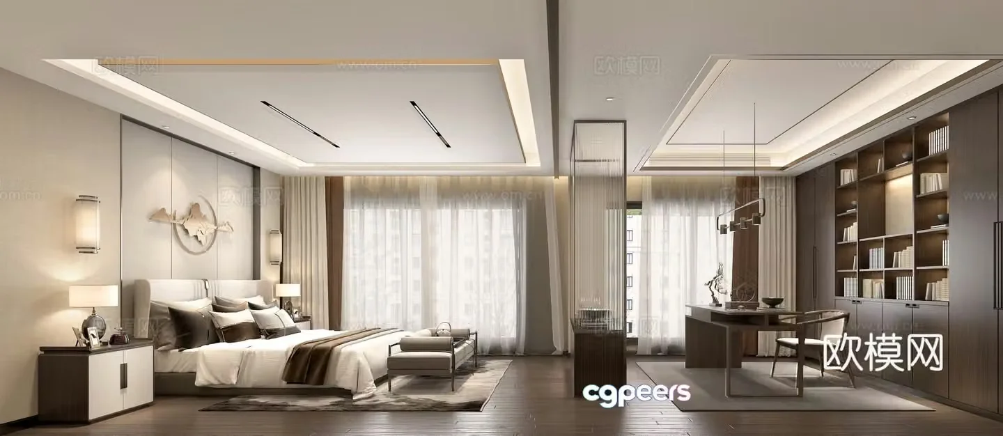 New Chinese style bedroom study 3d model