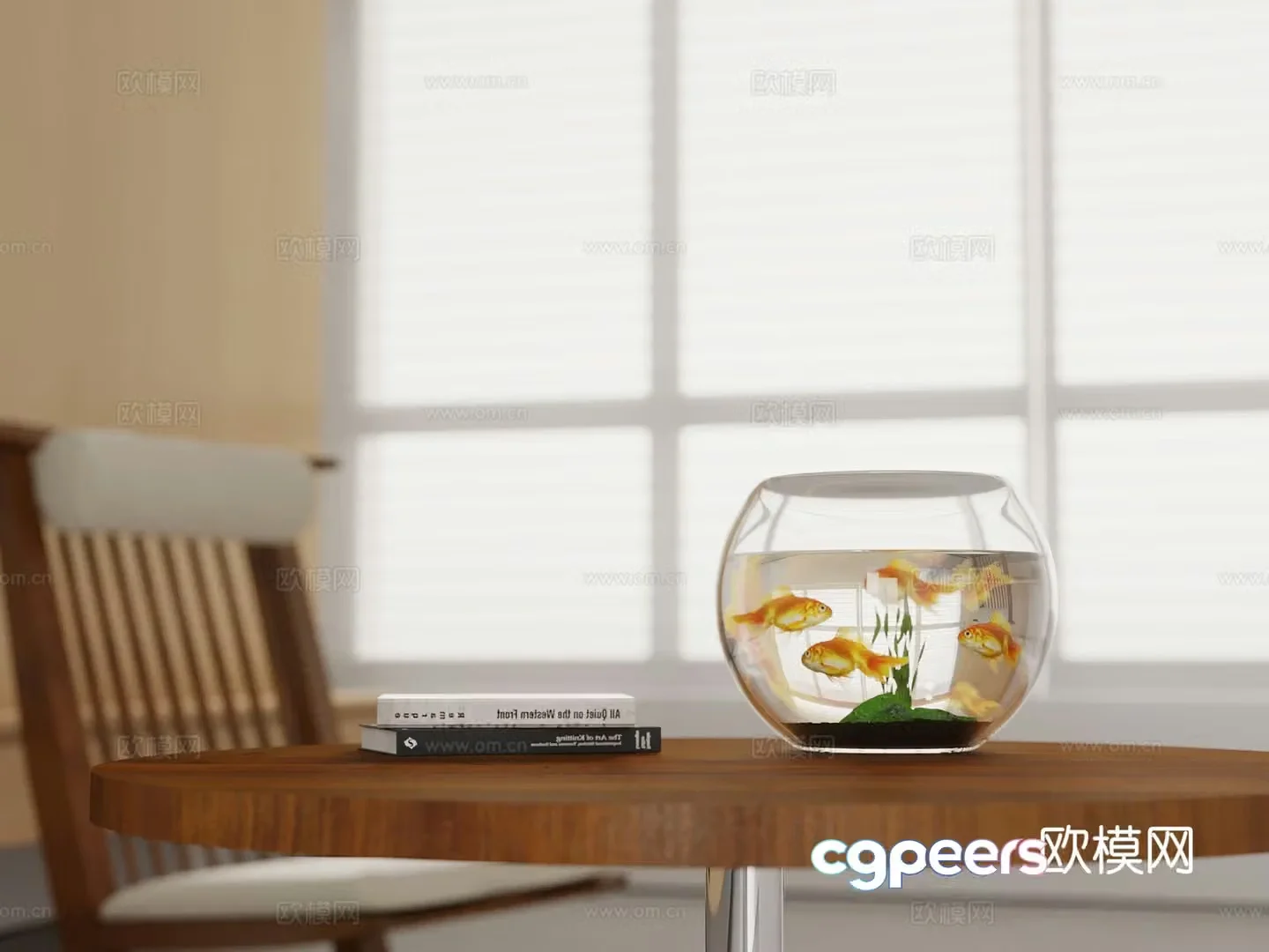 Modern fish tank accessories books 3d model