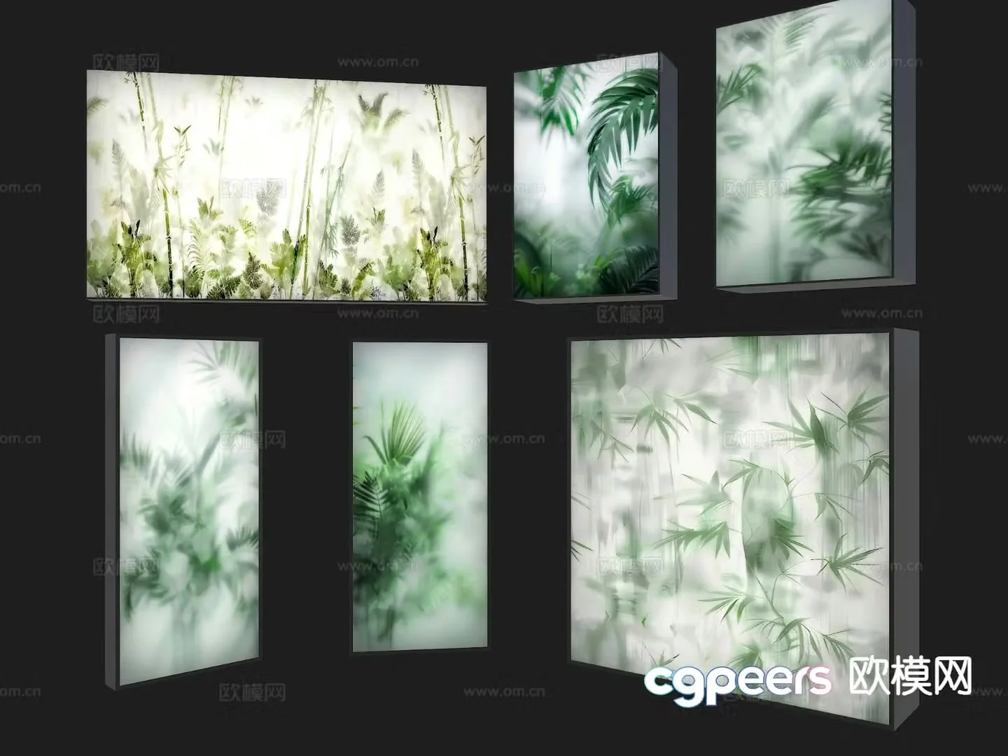 Modern frosted glass light box bamboo soft film light box 3D model