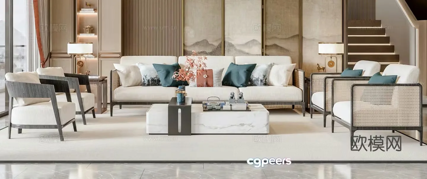 New Chinese style modular sofa 3d model