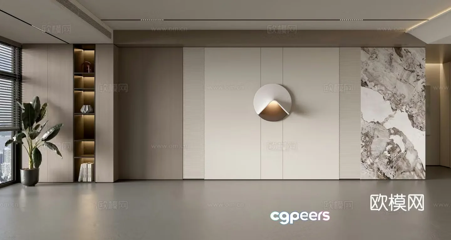 Modern Italian sofa background wall modern ornament balcony cabinet living room cabinet wood veneer background wall 3d model